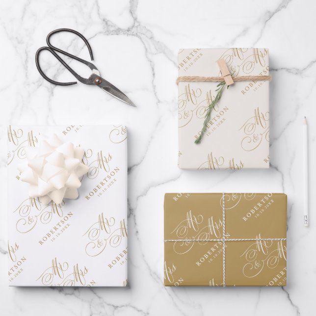 Moderne kalligraphische Hochzeit ohne Gold und Wei Geschenkpapier Set (Vorderseite)