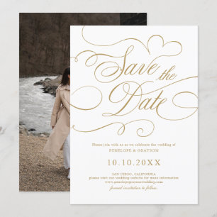 Moderne kalligraphische Hochzeit ohne Gold und Wei Save The Date