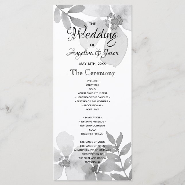 Moderne kalligraphische Hochzeit Programm (Vorderseite)