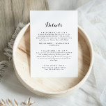 Moderne kalligraphische Hochzeitdetails Begleitkarte<br><div class="desc">Diese moderne kalligraphische Hochzeitskarte ist perfekt für eine rustikale Hochzeit. Das einfache und elegante Design zeichnet sich durch klassische und extravagante Schriftzeichen in Schwarz und Weiß aus.</div>