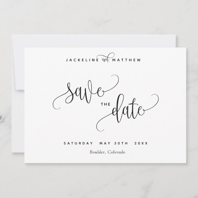 Moderne kalligraphische Hochzeiten speichern die D Save The Date (Vorderseite)