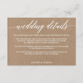 Moderne kalligraphische Hochzeitsdetails Kraft Begleitkarte