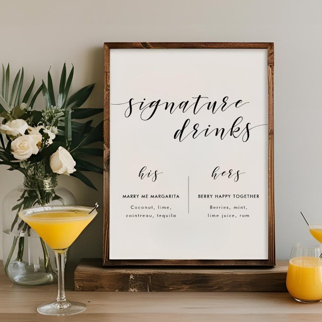 Moderne kalligraphische Hochzeitsignaturgetränke s Poster (Von Creator hochgeladen)