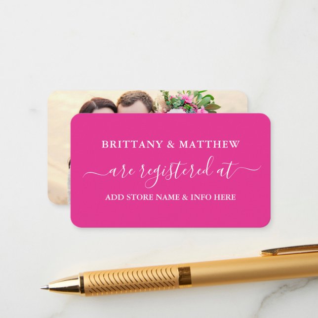 Moderne kalligraphische Hochzeitskanzlei Foto Hot  Begleitkarte (Vorderseite/Rückseite Beispiel)