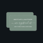 Moderne kalligraphische Hochzeitskanzlei Sage Gree Begleitkarte<br><div class="desc">Moderne trendige Kalligrafie Script Wedding Registry Insert Card. Sage Green</div>