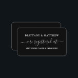 Moderne kalligraphische Hochzeitsregister Schwarz Begleitkarte<br><div class="desc">Moderne trendige Kalligrafie Script Wedding Registry Insert Card. Schwarz/Weiß</div>