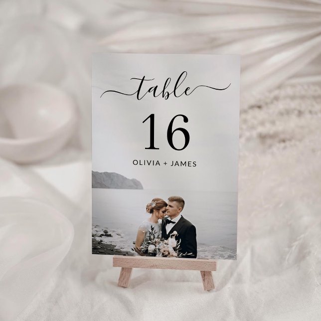 Moderne kalligraphische Hochzeitsstichtelei - Tisc Tischnummer (Modern Calligraphy Wedding Photo Table Number)