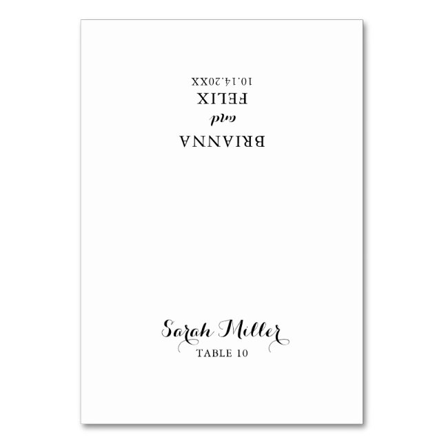Moderne kalligraphische Hochzeitsstiftung Platzkar Tischnummer (Vorderseite)