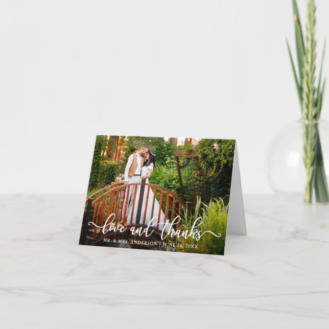 Moderne kalligraphische Hochzeitsstimmung - Liebe  Dankeskarte (Vorderseite)