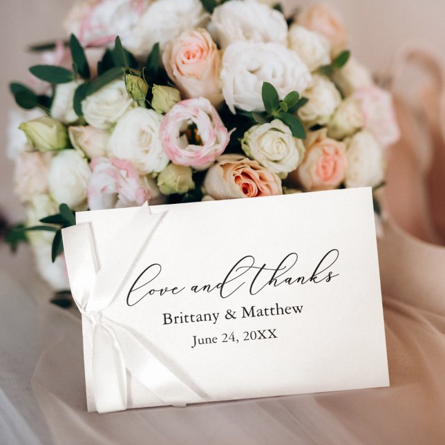 Moderne kalligraphische Liebe dank Hochzeitsnotiz Dankeskarte (Customize to add text to back of card.)