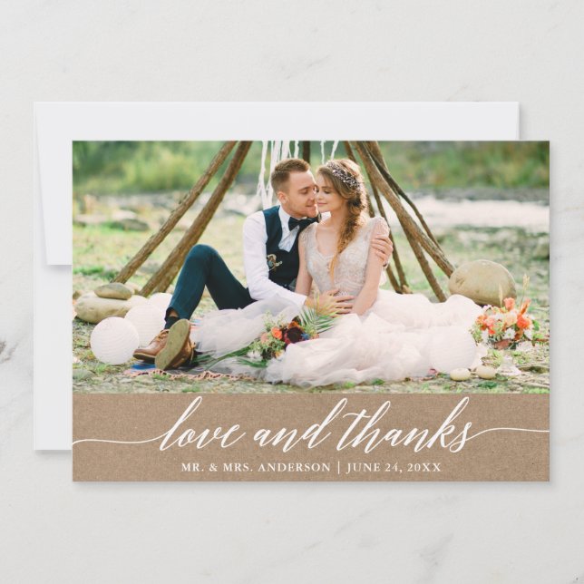 Moderne kalligraphische Liebe dank Wedding Kraft Dankeskarte (Vorderseite)