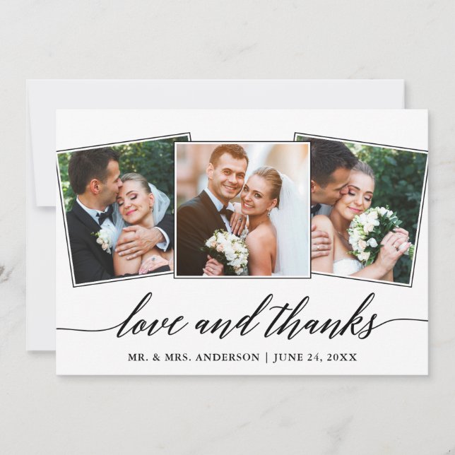 Moderne kalligraphische Liebe und dank 3 Foto Dankeskarte (Vorderseite)