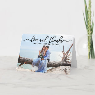 Moderne kalligraphische Liebe und dank Hochzeitsfa Dankeskarte