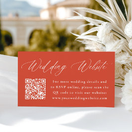 Moderne kalligraphische Orange Wedding Website QR  Begleitkarte