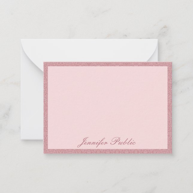 Moderne kalligraphische Rose Gold Glitzer Template Mitteilungskarte (Vorderseite)
