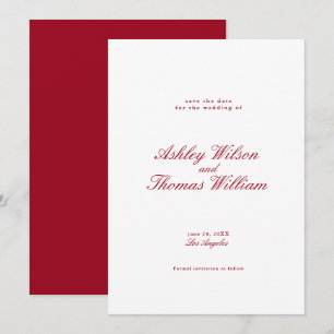 Moderne kalligraphische Rote Hochzeit retten das D Einladung