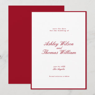 Moderne kalligraphische Rote Hochzeit retten das D Einladung