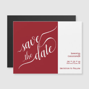 Moderne kalligraphische Rote Hochzeit retten das D Magneteinladung