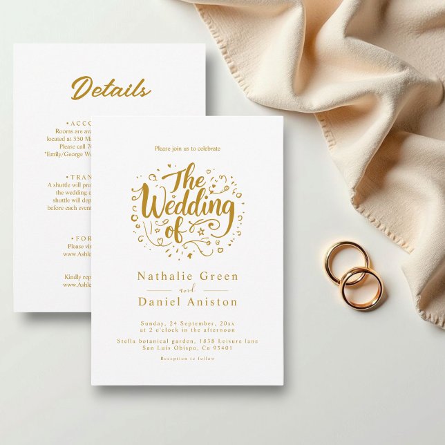 Moderne kalligraphische Schrift White and Gold Hoc Einladung (Von Creator hochgeladen)