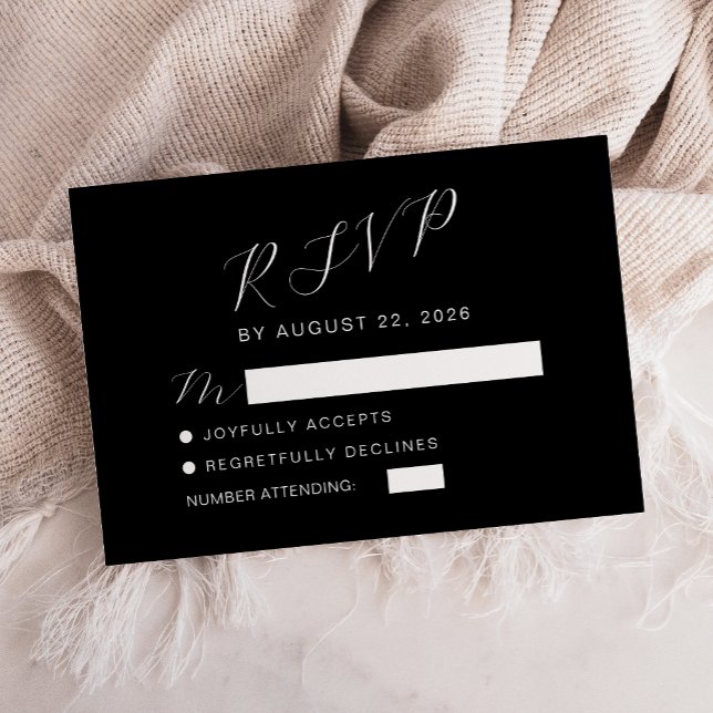 Moderne kalligraphische Schwarz-Weiß-Hochzeit RSVP Karte (Von Creator hochgeladen)