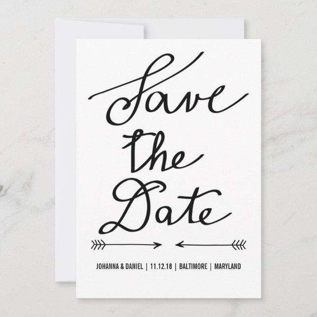 Moderne kalligraphische Skriptereien retten das Da Save The Date (Vorderseite)