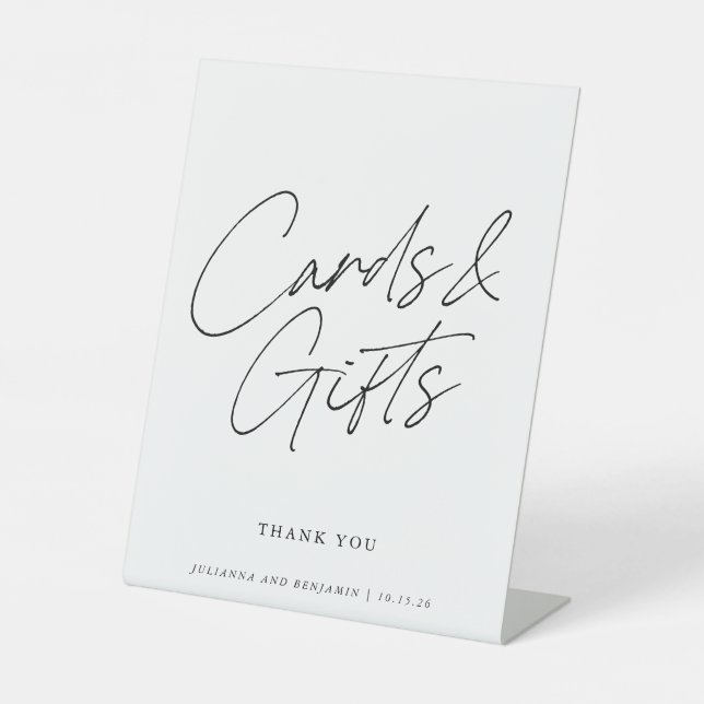 Moderne kalligraphische Skriptkarten und Geschenke Sockelschild (Vorderseite)