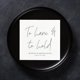 Moderne kalligraphische Vows Schwarz-weiß Hochzeit Serviette