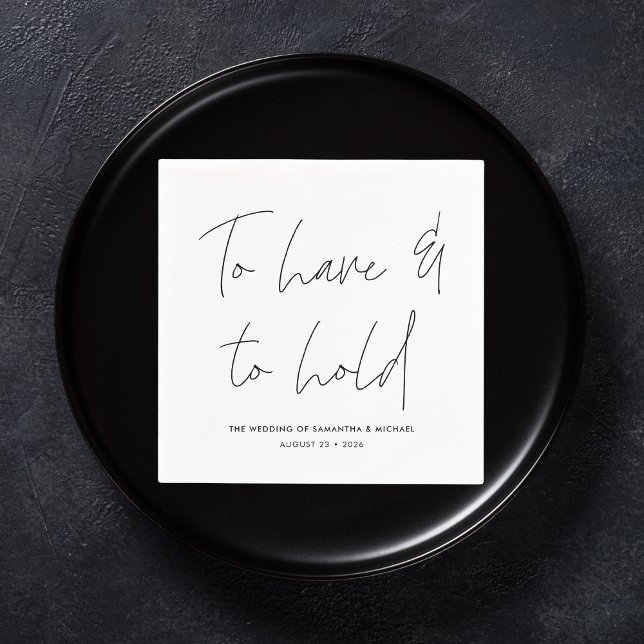 Moderne kalligraphische Vows Schwarz-weiß Hochzeit Serviette (Von Creator hochgeladen)