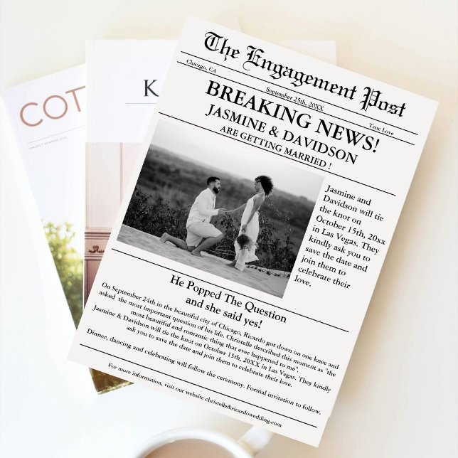 Moderne kalligraphische Zeitung Hochzeit retten da Einladung (Von Creator hochgeladen)