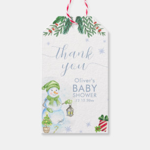 Moderne Kälte draußen Floraler Schneemann Baby Sho Geschenkanhänger