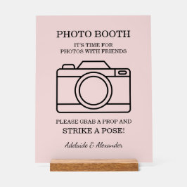 Moderne Kamera-Hochzeits-Photo-Booth mit rosa Schi Acrylschild