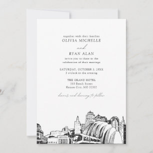 Moderne Kansas City Skyline Black & White Wedding Einladung
