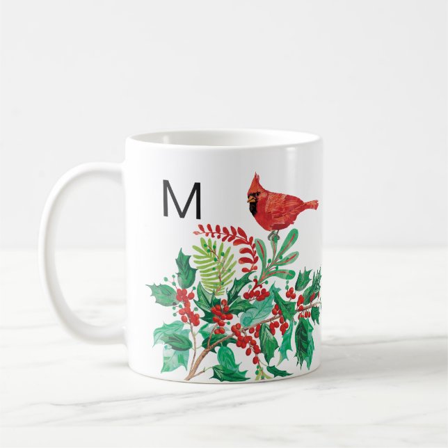 Moderne Kardinals-Stechpalmen-Monogramm-Klassik-Ta Kaffeetasse (Links)