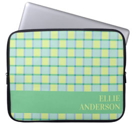 Moderne karierte blaue grüne Limette Personalisier Laptopschutzhülle
