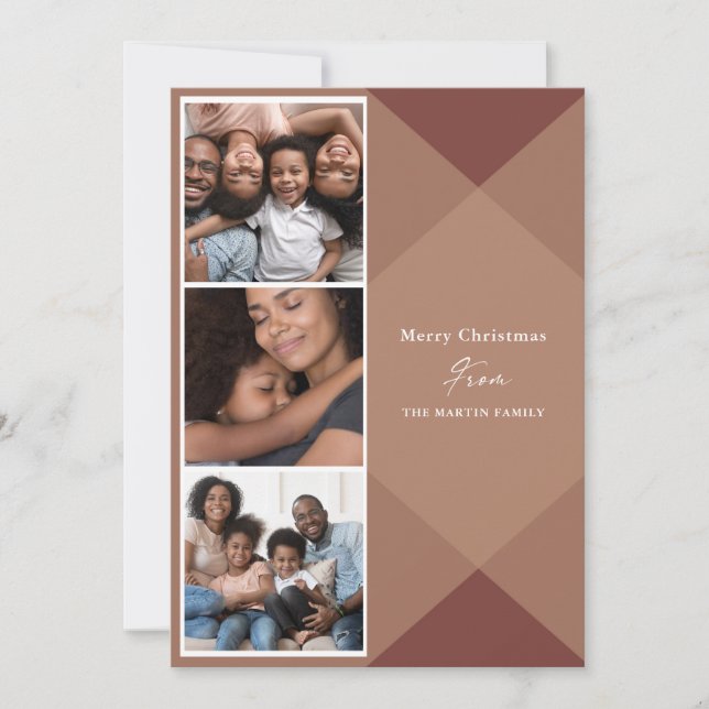 Moderne Karierte Drei-Foto-Kalligrafie Feiertagskarte (Vorderseite)