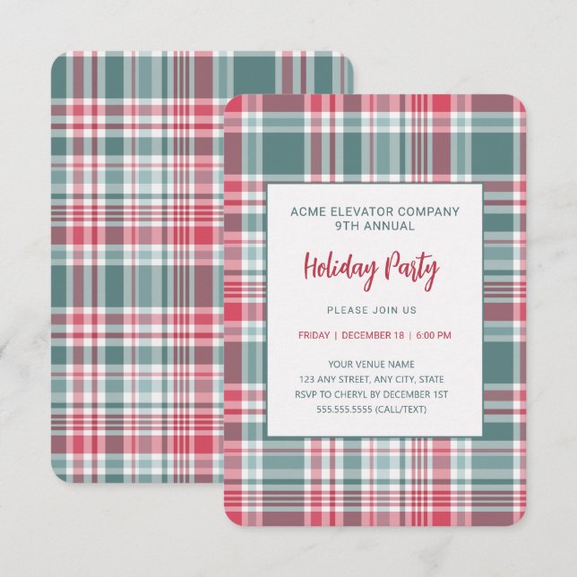 Moderne Karierte Feiertagsparty Einladung (Vorne/Hinten)