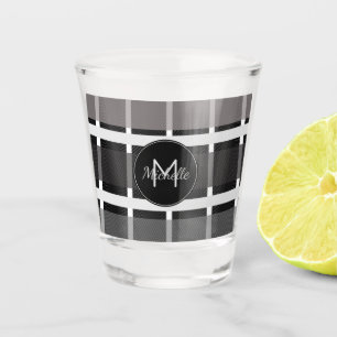 Moderne karierte graue Monogramm individuell angep Schnapsglas