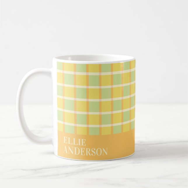 Moderne karierte grüne gelbe orange personalisiert kaffeetasse (Links)