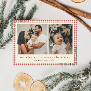 Moderne karierte Grüne Weihnachtsfoto Frohe Weihna Feiertagskarte