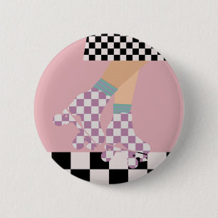 Moderne karierte Rollschuh laufende Mädchen Kunst Button