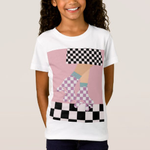 Moderne karierte Rollschuh laufende Mädchenkunst K T-Shirt