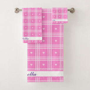 Moderne Karierte rosa Herzenskollektion Badhandtuch Set