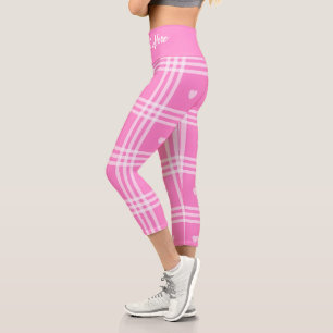 Moderne Karierte rosa Herzenskollektion Capri Leggings