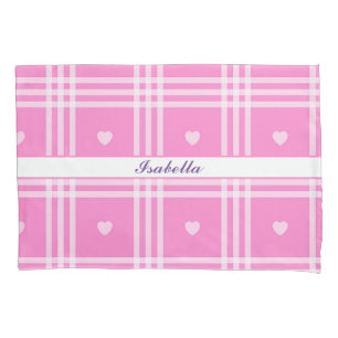 Moderne Karierte rosa Herzenskollektion Kissenbezug
