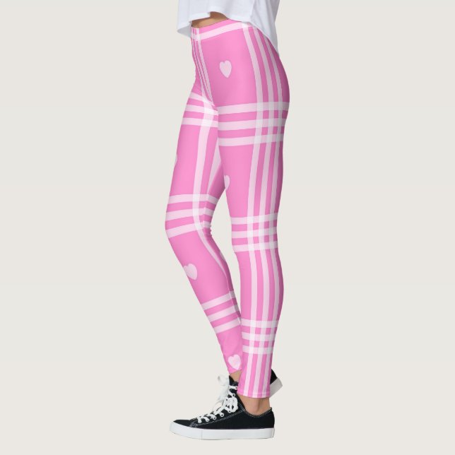 Moderne Karierte rosa Herzenskollektion Leggings (Links)