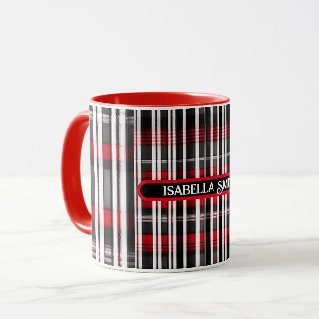 Moderne Karierte Rote Schwarze Sammlung Tasse (Vorderseite Links)