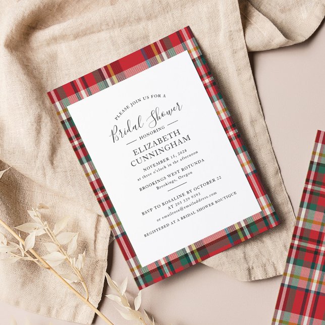 Moderne Karierte Script Bridal Dusche Einladung (Rustic Plaid Script Bridal Shower Invitation)