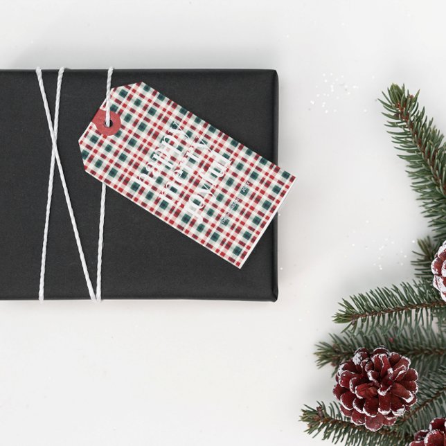 Moderne Karierte Weihnachten | Happy Merry Joyful Geschenkanhänger (Von Creator hochgeladen)