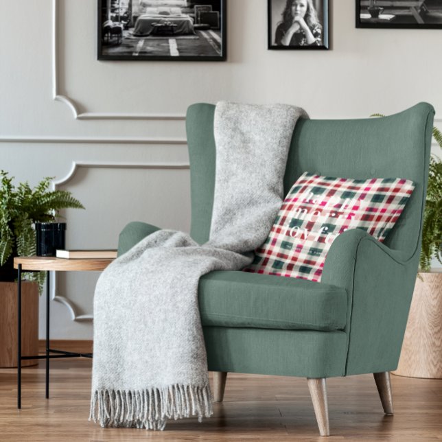 Moderne Karierte Weihnachten | Happy Merry Joyful Kissen (Von Creator hochgeladen)