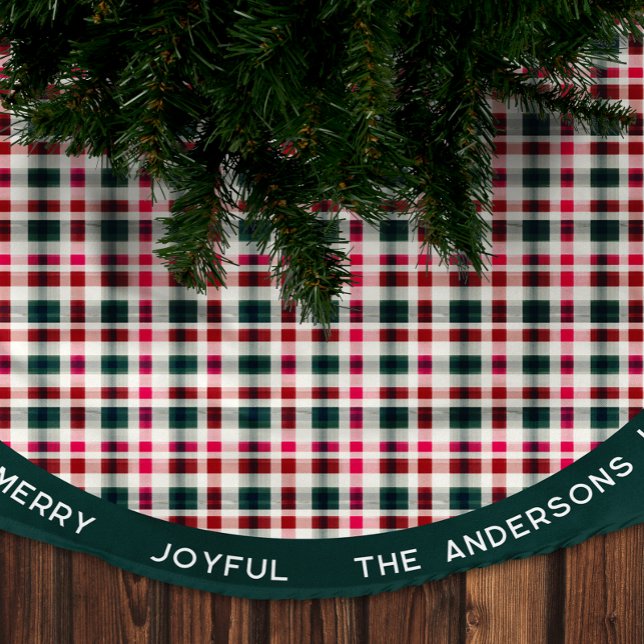 Moderne Karierte Weihnachten | Happy Merry Joyful Polyester Weihnachtsbaumdecke (Von Creator hochgeladen)
